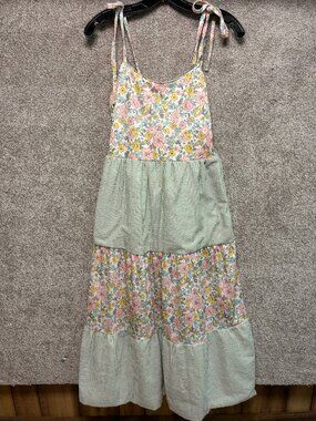 Abby & Evie Dress Womens M Floral Tiered Maxi Tie Shoulder Cottagecore Boho